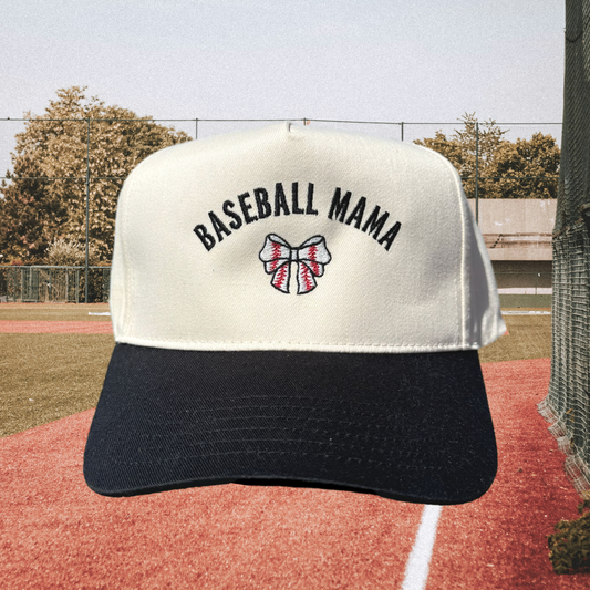 Baseball Mama Bow Embroidered Trucker Hat