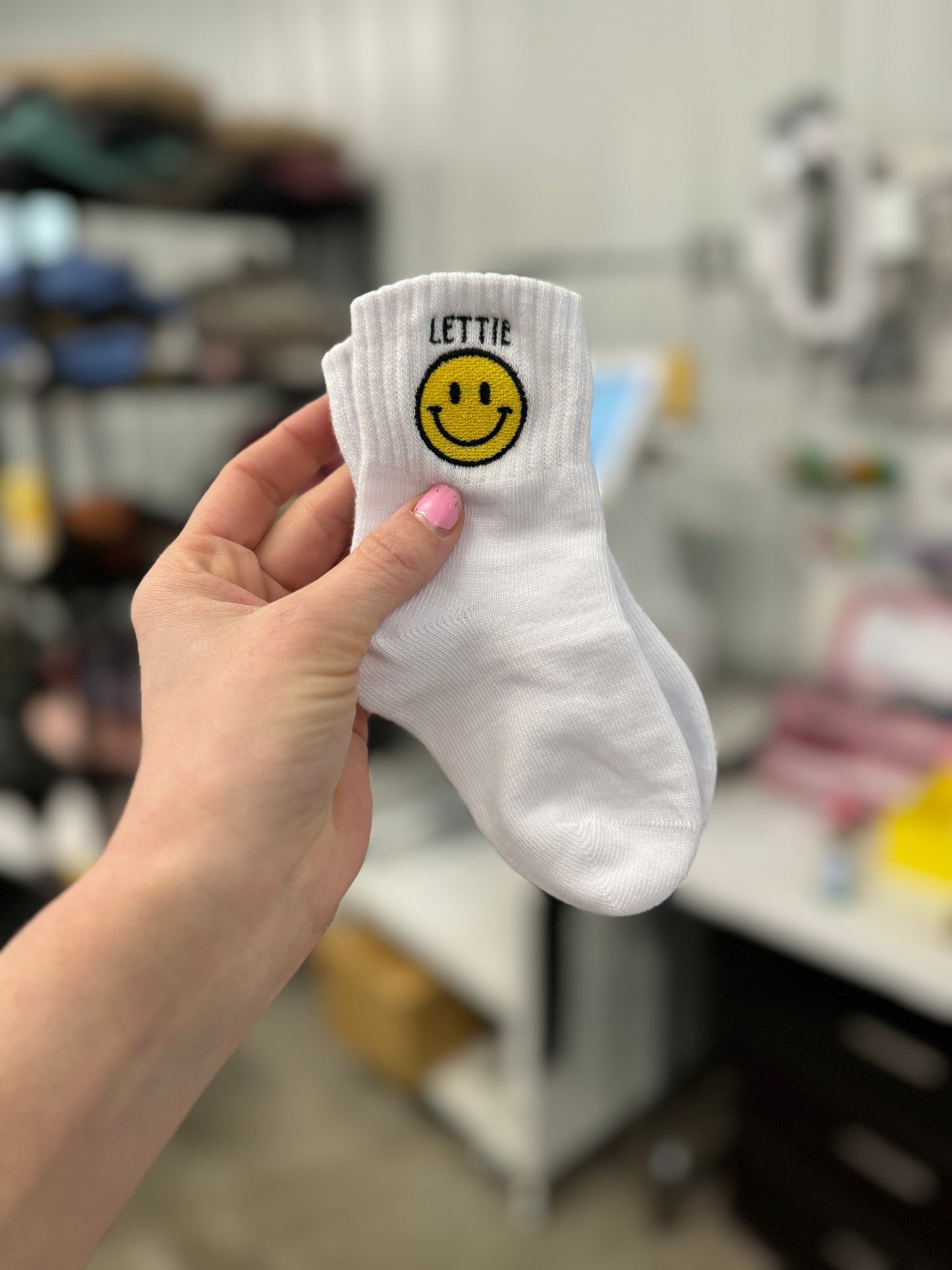 Custom Name Kids Socks - Smiley Face