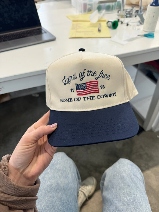 Land of the Free Home of the Cowboy Embroidered Trucker Hat