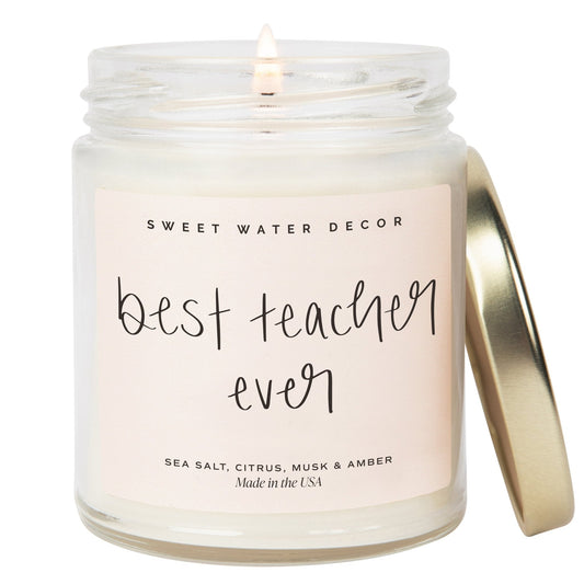 Best Teacher Ever Soy Candle - Clear Jar - 9 oz (Salt and Sea)