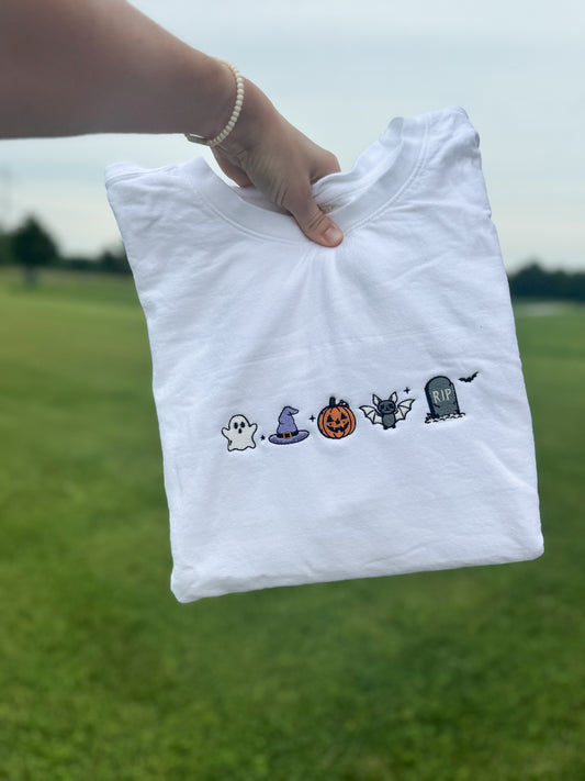 Spooky Icons Embroidered Halloween Crewneck Sweatshirt