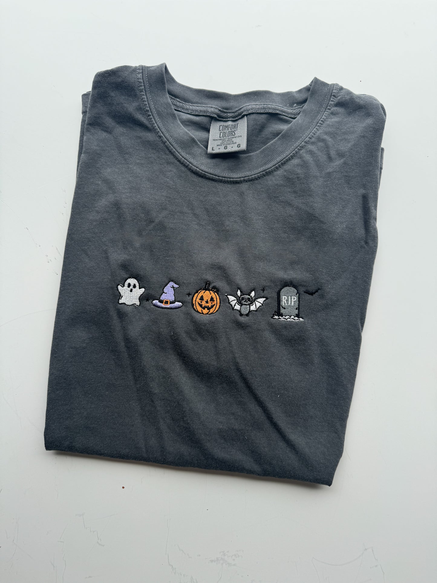 Spooky Icons Embroidered Halloween Comfort Colors T-Shirt