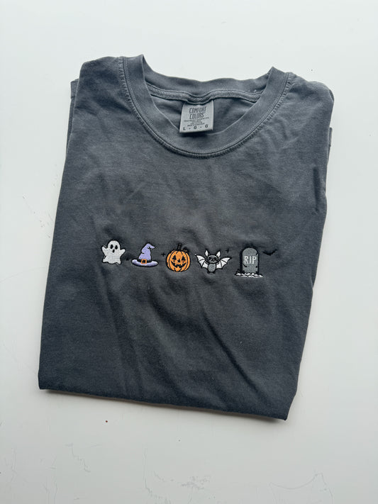 Spooky Icons Embroidered Halloween Comfort Colors T-Shirt