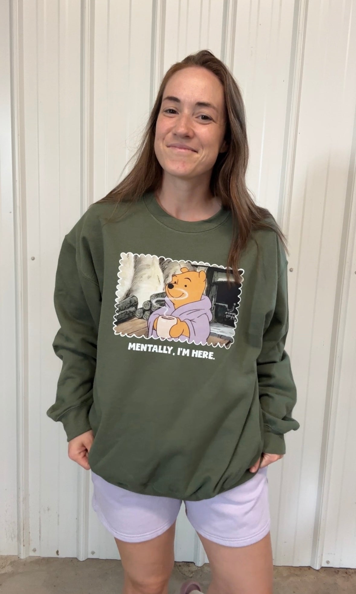 Mentally, I'm Here Pooh Bear Fall Crewneck Sweatshirt