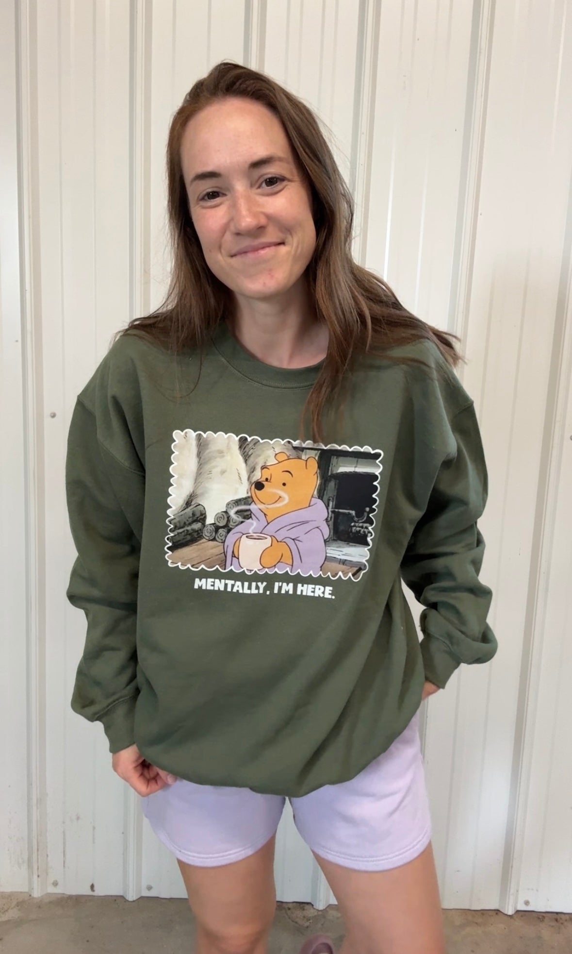 Mentally, I'm Here Pooh Bear Fall Crewneck Sweatshirt